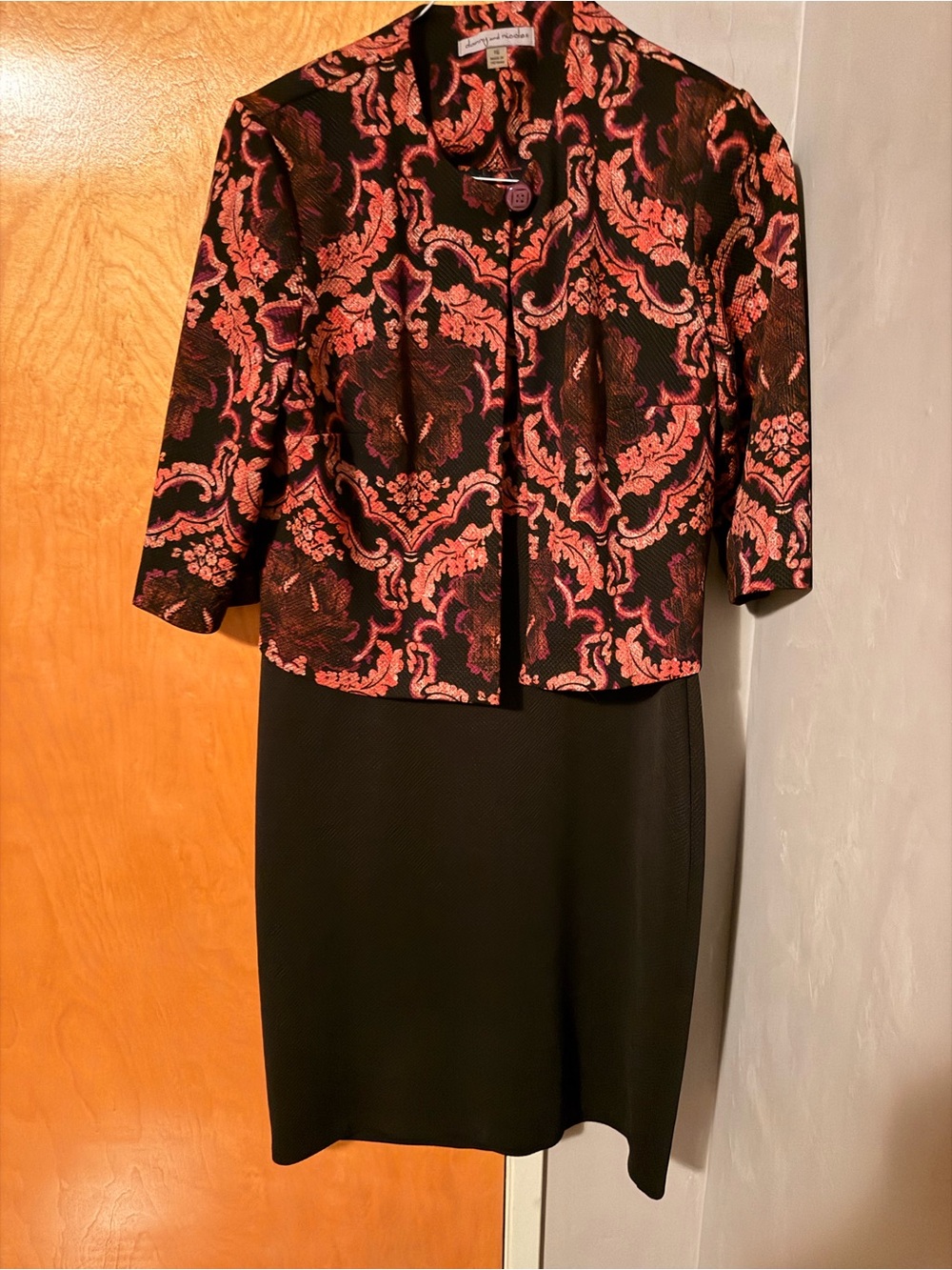 Danny & Nicole Two-Piece Midi Black Dress with Pink Jacket